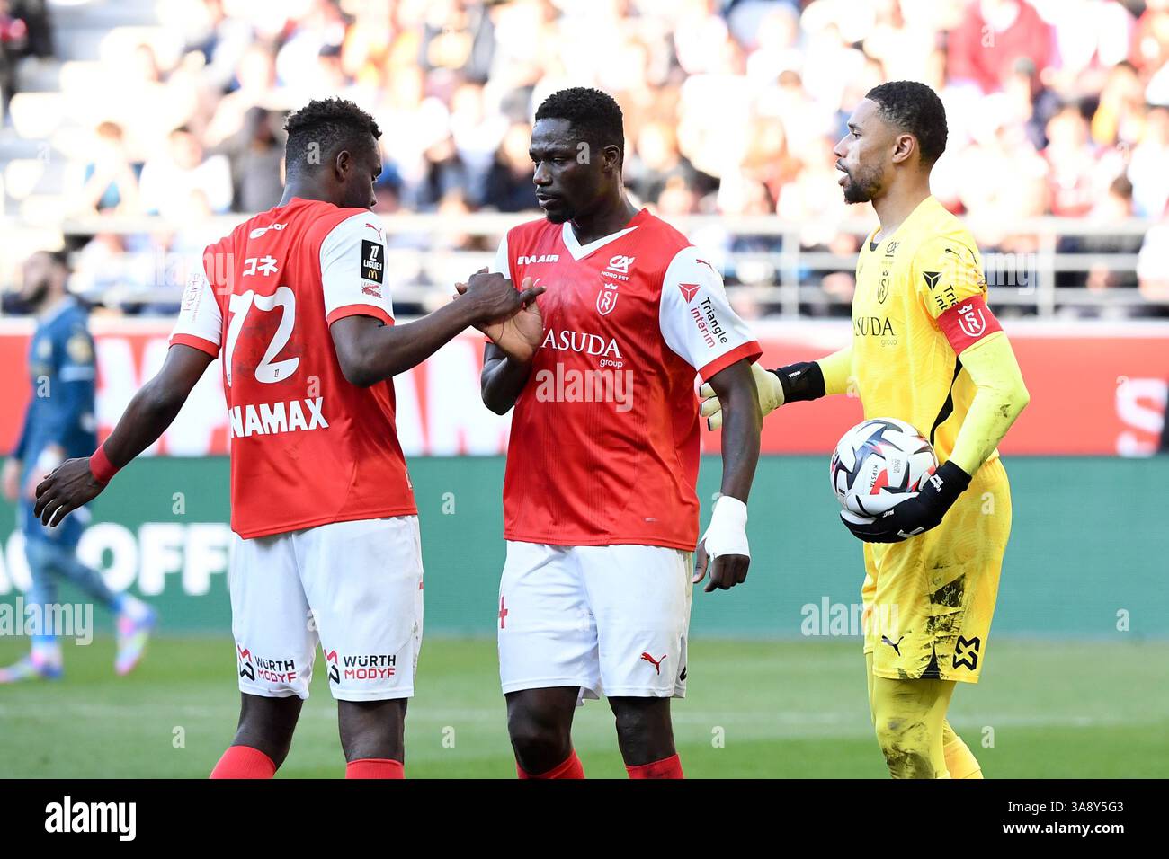 Reims, France. 29th Mar 2025. 24 Mory GBANE (sdr) - 94 Yehvann DIOUF ...