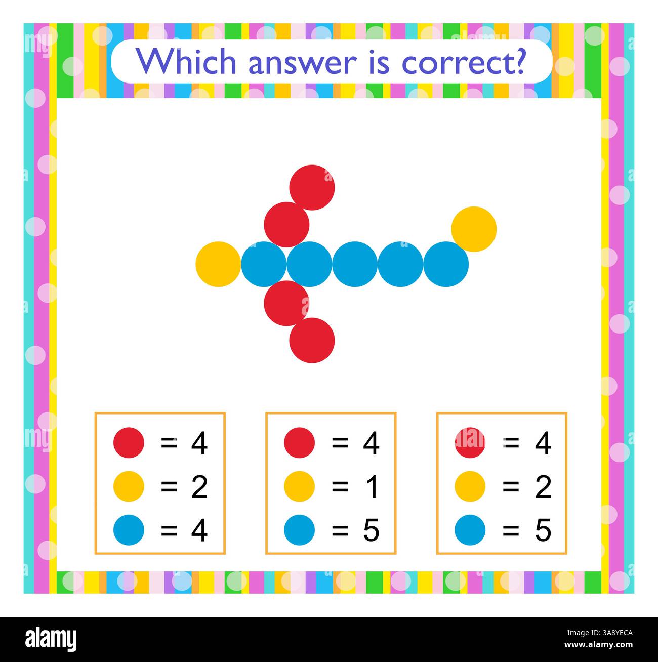 Math activity for children. Preschool worksheet activity. Find the correct answer. Cartoon plane.  Vector illustration. Stock Vector