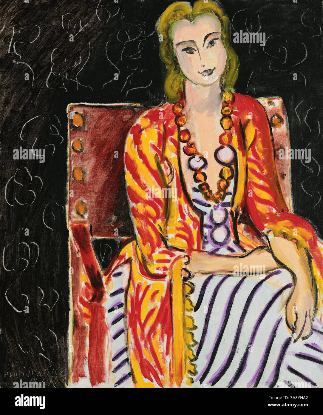Matisse, Woman Seated before a Black Background. Painting by Henri Émile Benoît Matisse (1869-1954), oil on canvas, 1942 Stock Photo