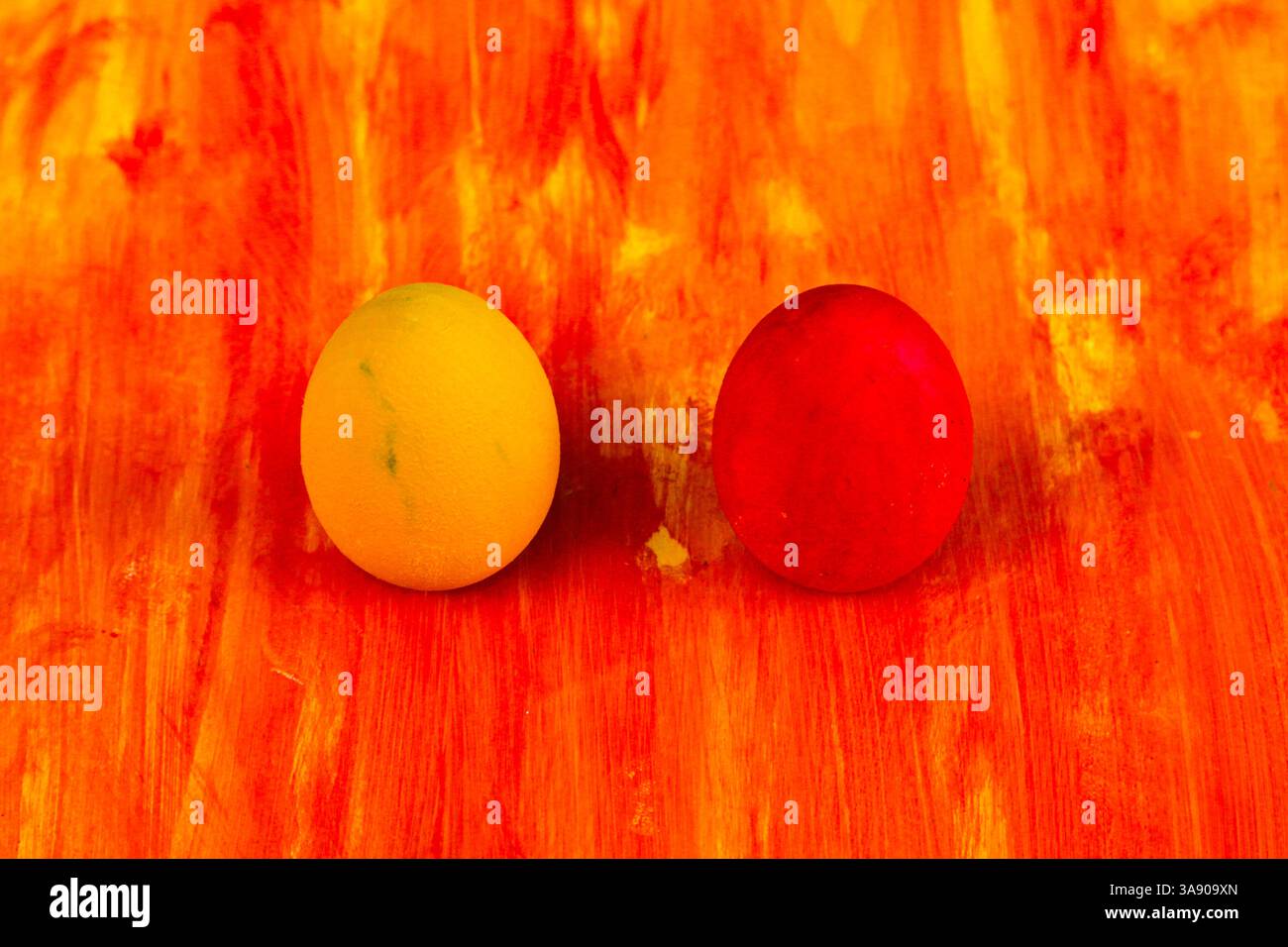 Two freshly painted decorative eggs. Stock Photo