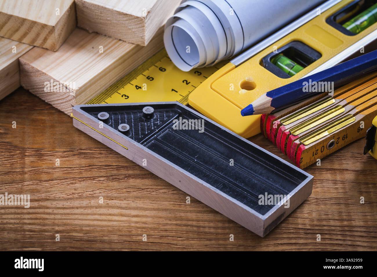 Square ruler pencil blueprints wooden meter and studs construction ...