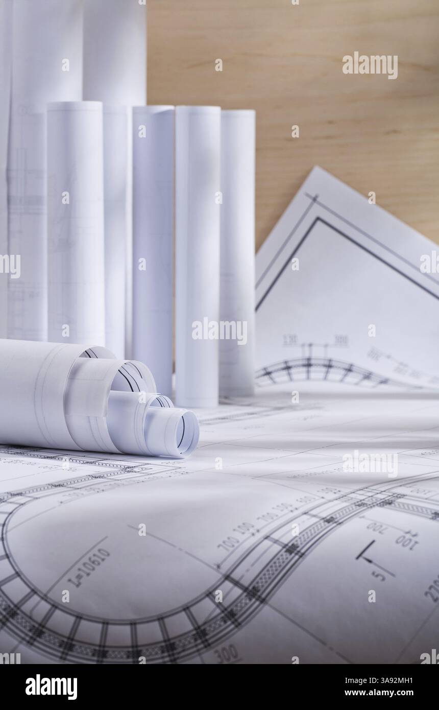 Composition of blueprints Stock Photo - Alamy