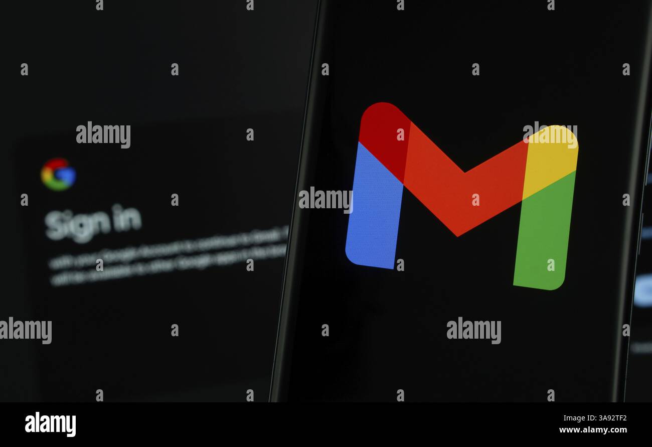 Gmail Logo Is Displayed On A Smartphone Screen With The Gmail Login Gmail Logo Is Displayed On A Smartphone Screen With The Gmail Login