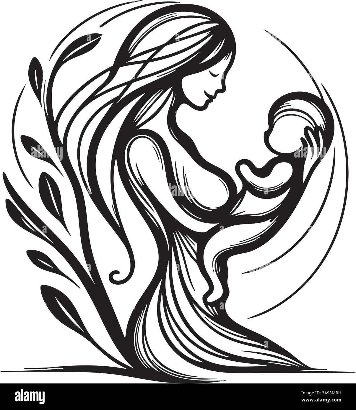 Elegant Line Art Of A Mother Holding Her Baby Symbolizing Love Care 