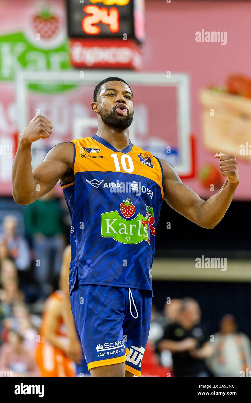 Rostock, Deutschland. 29th Mar, 2025. Malik Osborne (Rostock Seawolves ...
