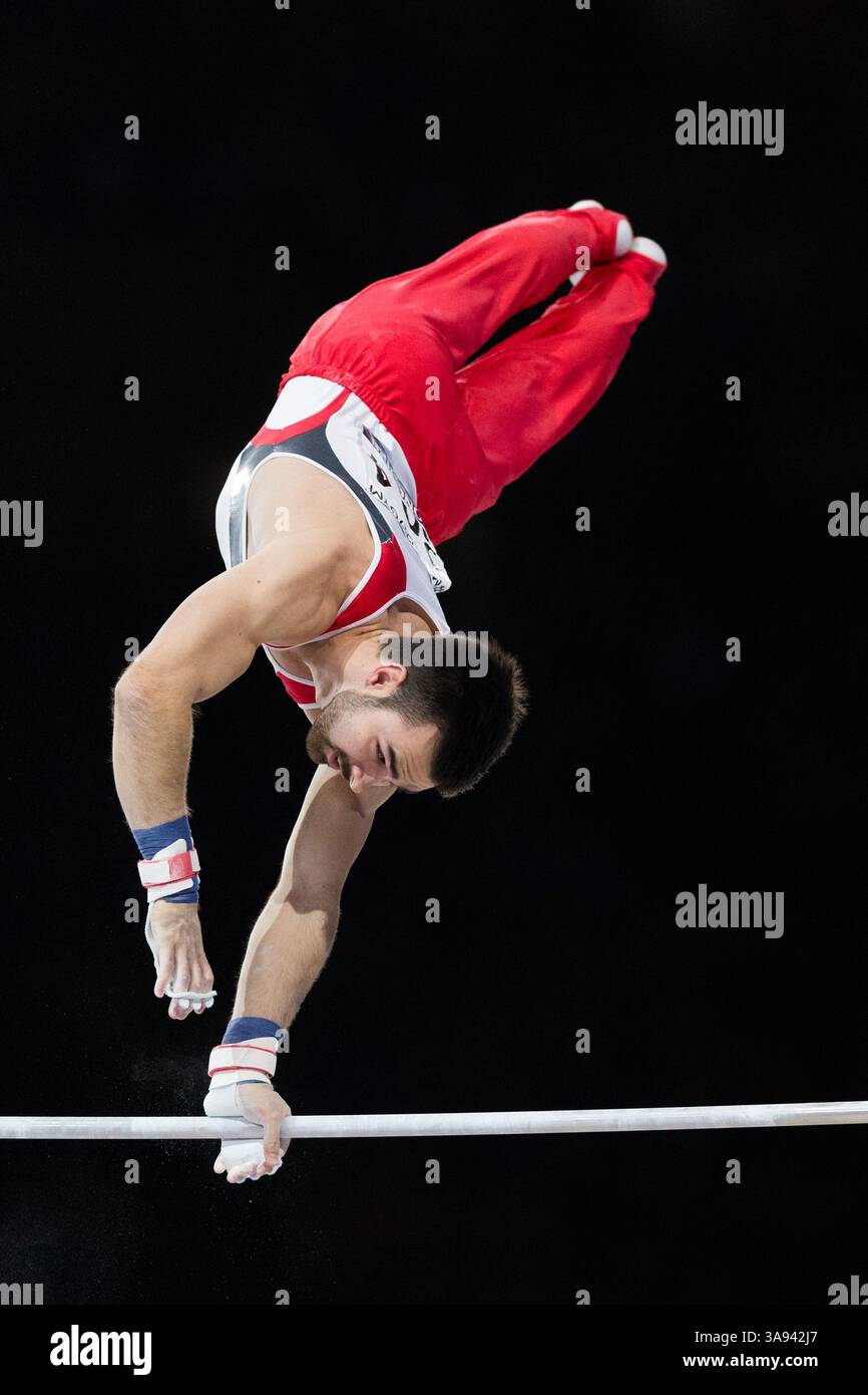 October 08, 2017: Oliver Hegi of Switzerland (304) on horizontal bar during the apparatus finals of the Artistic Gymnastics World Championships 2017 at Olympic Stadium in Montreal, Canada. Daniel Lea/CSM(Credit Image: &copy; Daniel Lea/CSM via ZUMA Wire) Stock Photo