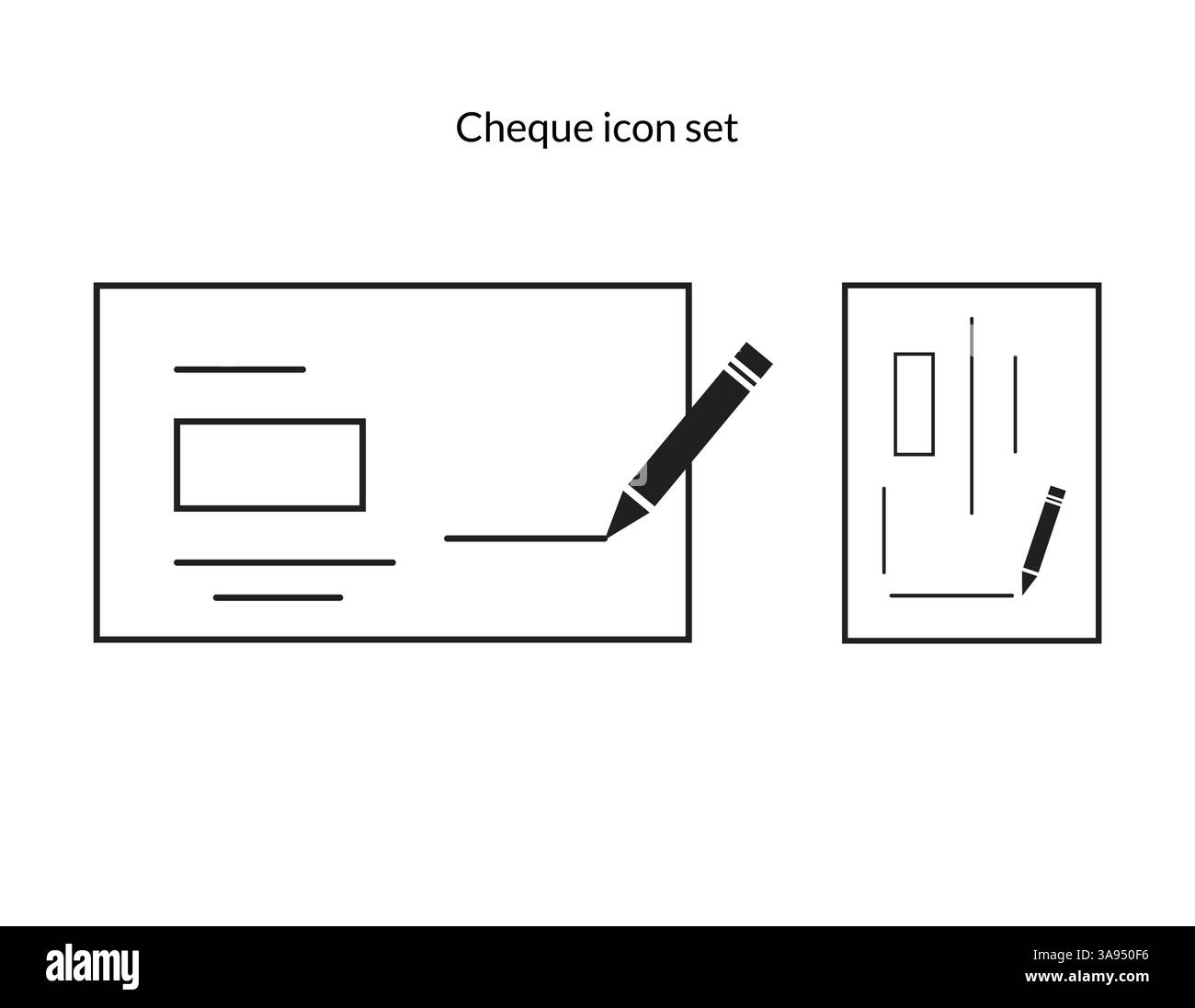 Checkbook and pen icon set. Stock Vector