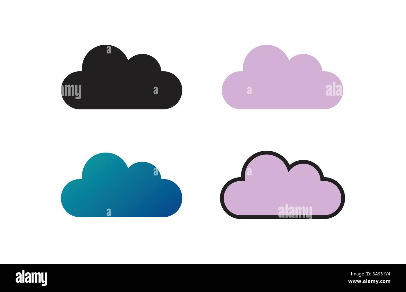 Flat cloud icon set, symbol vector Illustration Stock Vector Image ...