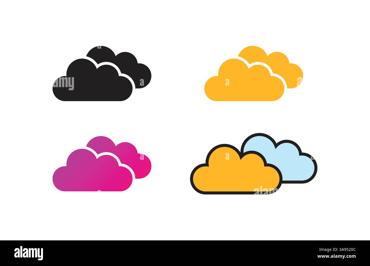 cloud icon set in flat style with background. Stock Vector