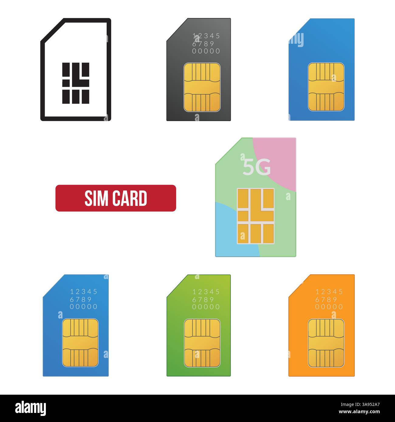 Color sim card icon set flat vector illustration Stock Vector Image ...