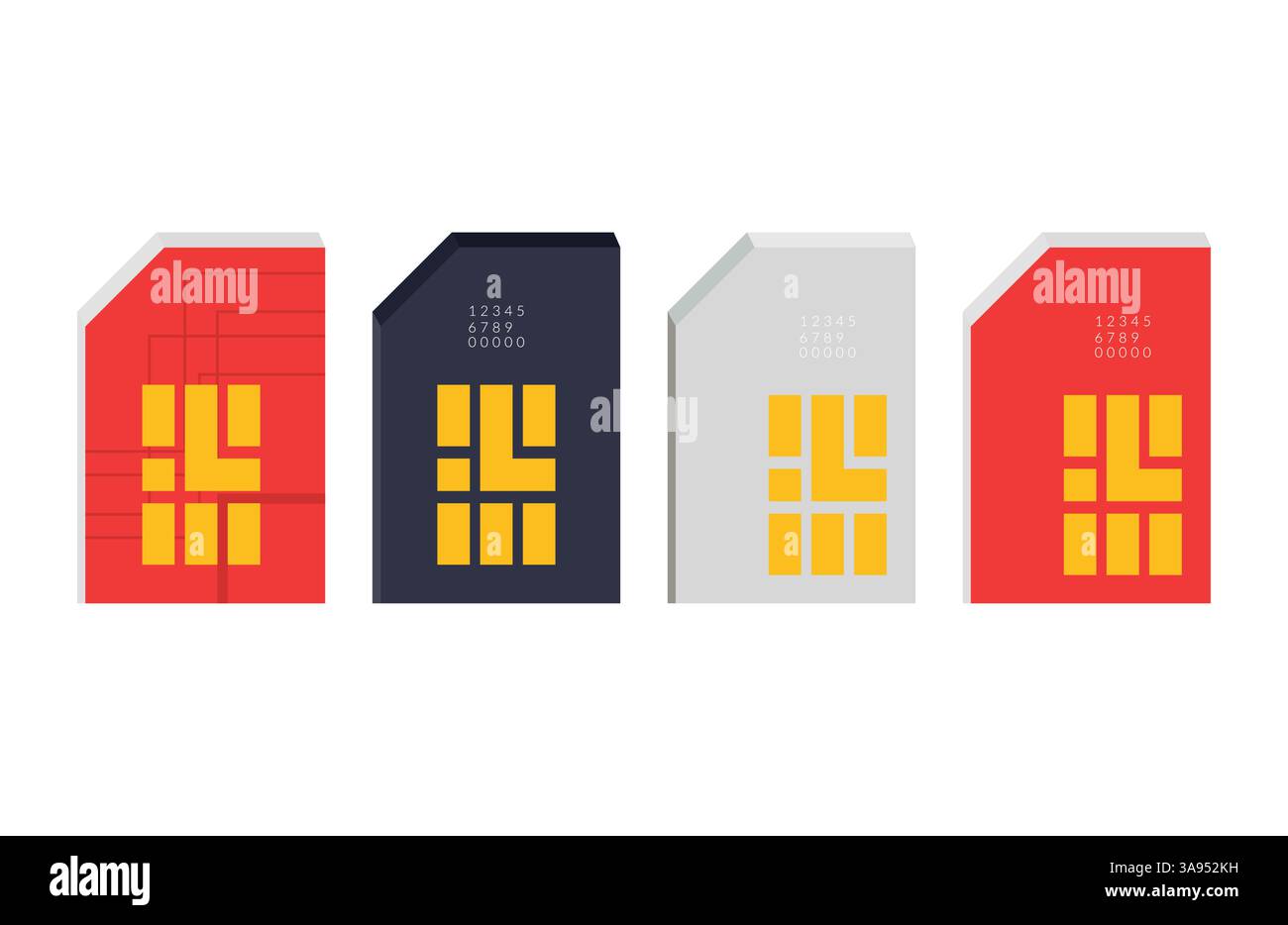 Color sim card icon set flat vector illustration. Stock Vector
