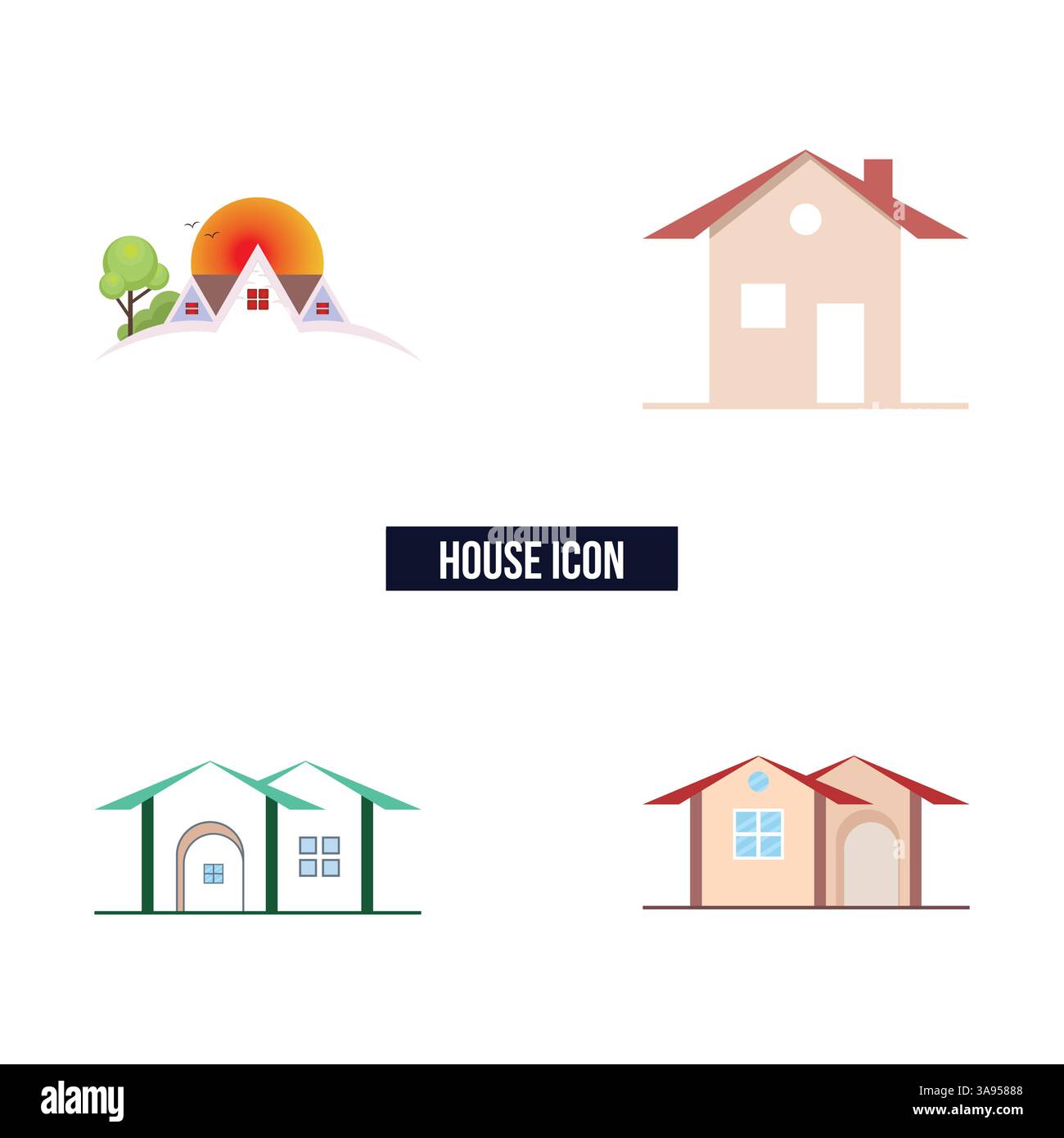 Flat house logo set symbol vector Illustration Stock Vector Image & Art ...