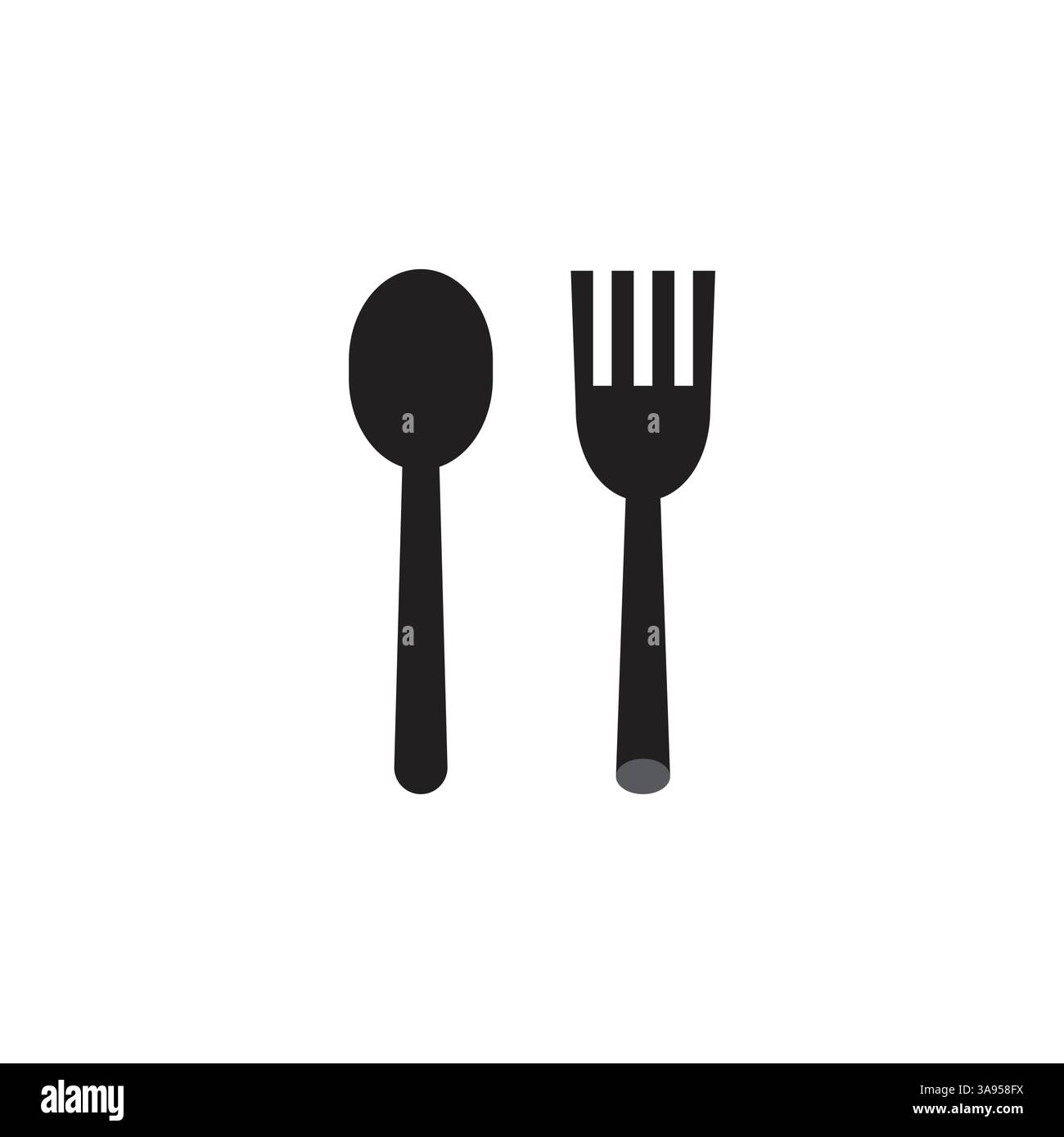 Knife and fork vector icon in black solid flat design icon isolated on white background. Stock Vector