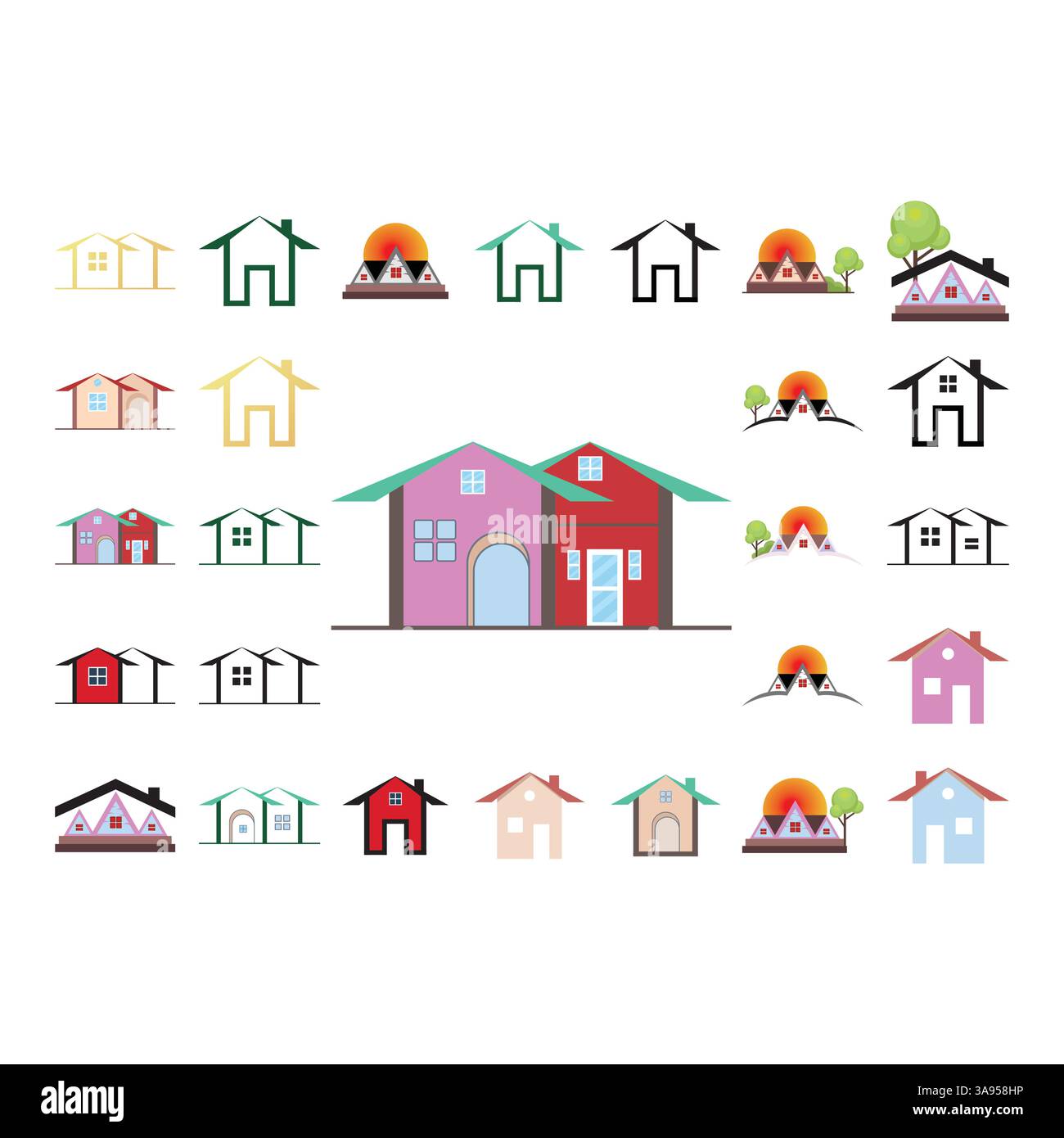 Flat house logo set symbol vector Illustration Stock Vector Image & Art ...
