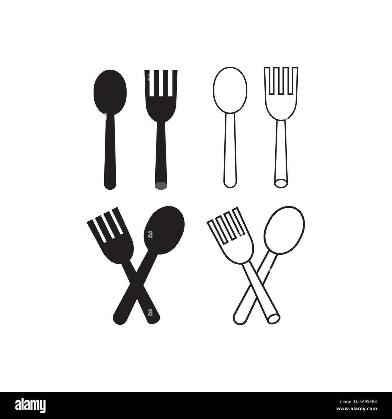 Knife and fork vector icon in black solid flat design icon isolated on white background. Stock Vector