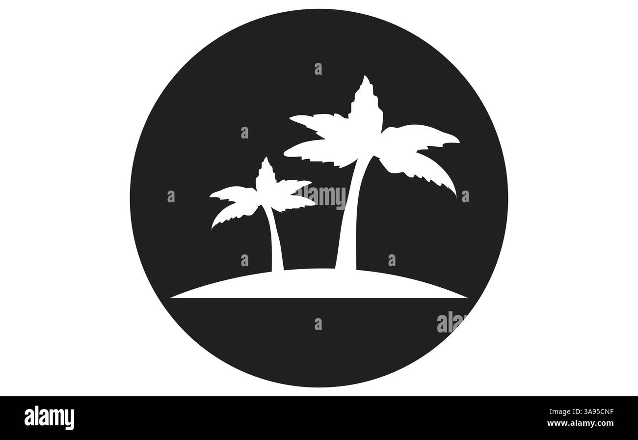 Coconut tree icon, palm tree vector silhouette with black and white Stock Vector