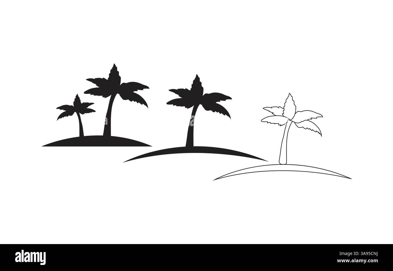 Coconut tree icon, palm tree vector silhouette with black and white Stock Vector