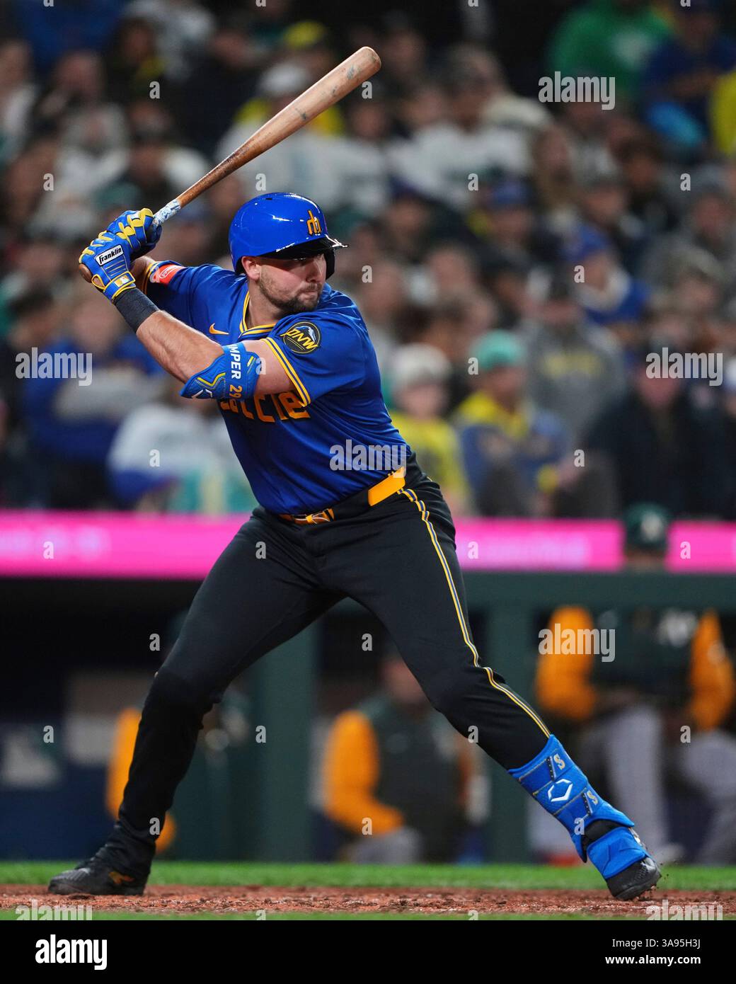 Seattle Mariners' Cal Raleigh waits for a pitch during an at-bat ...