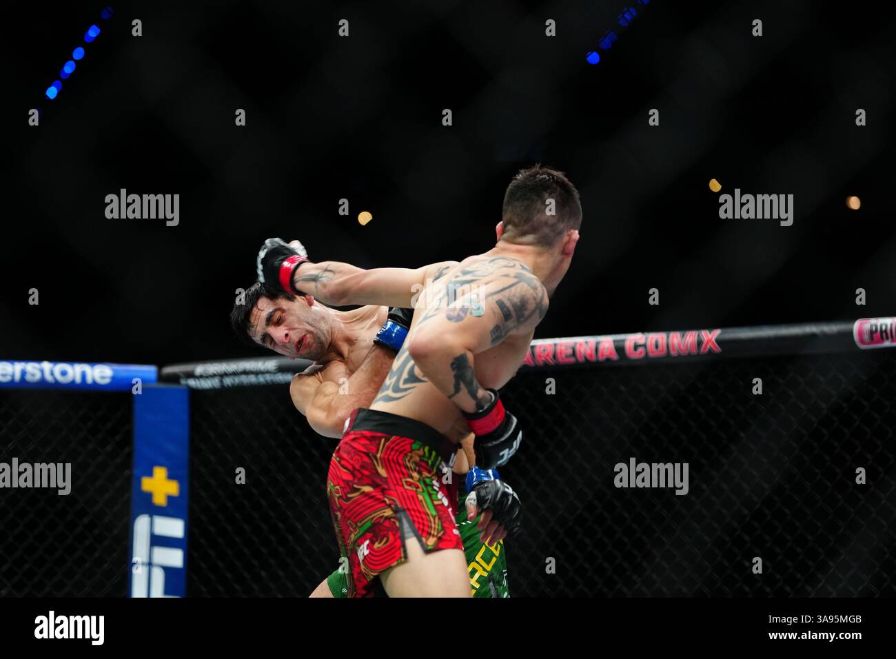 Mexico City, Mexico, United States. 29th Mar, 2025. MEXICO CITY, MEXICO - MARCH 29: Brandon Moreno and Steve Erceg meet in the octagon for a 5-round bout at UFC Fight Night - Moreno vs Erceg at Arena CDMX on March 29, 2025 in Mexico City, Mexico (Photo by Louis Grasse/PxImages) Credit: Px Images/Alamy Live News Stock Photo