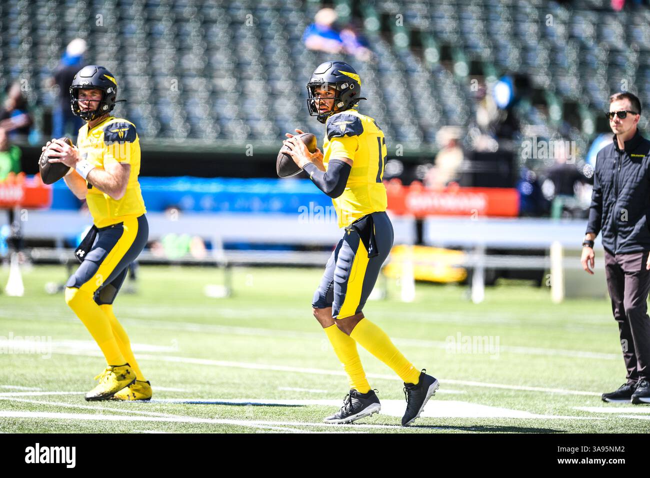 March 29, 2025, Arlington, Texas, USA: S.A. Brahmas QB #12 Kellen Mond ...