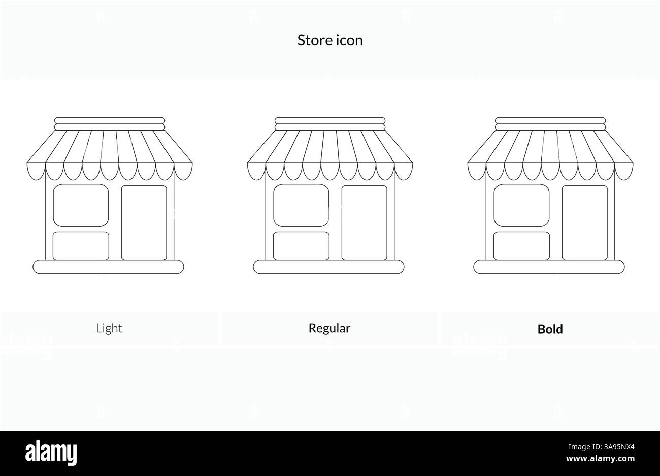Store vector icon, flat design.Light Regular And Bold style design isolated on white background Stock Vector