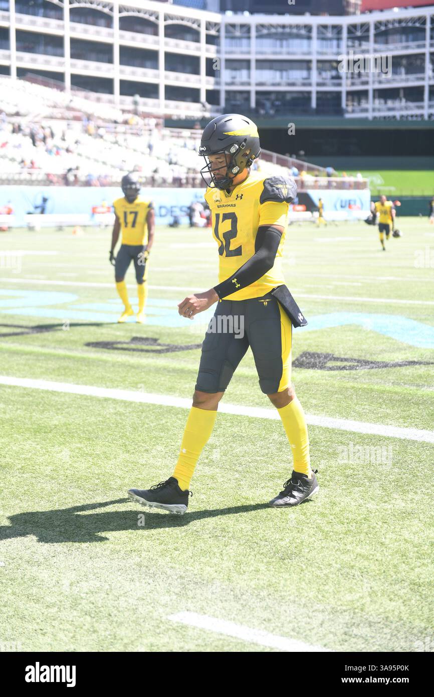 Arlington, Texas, USA. 29th Mar, 2025. S.A. Brahmas QB #12 Kellen Mond ...