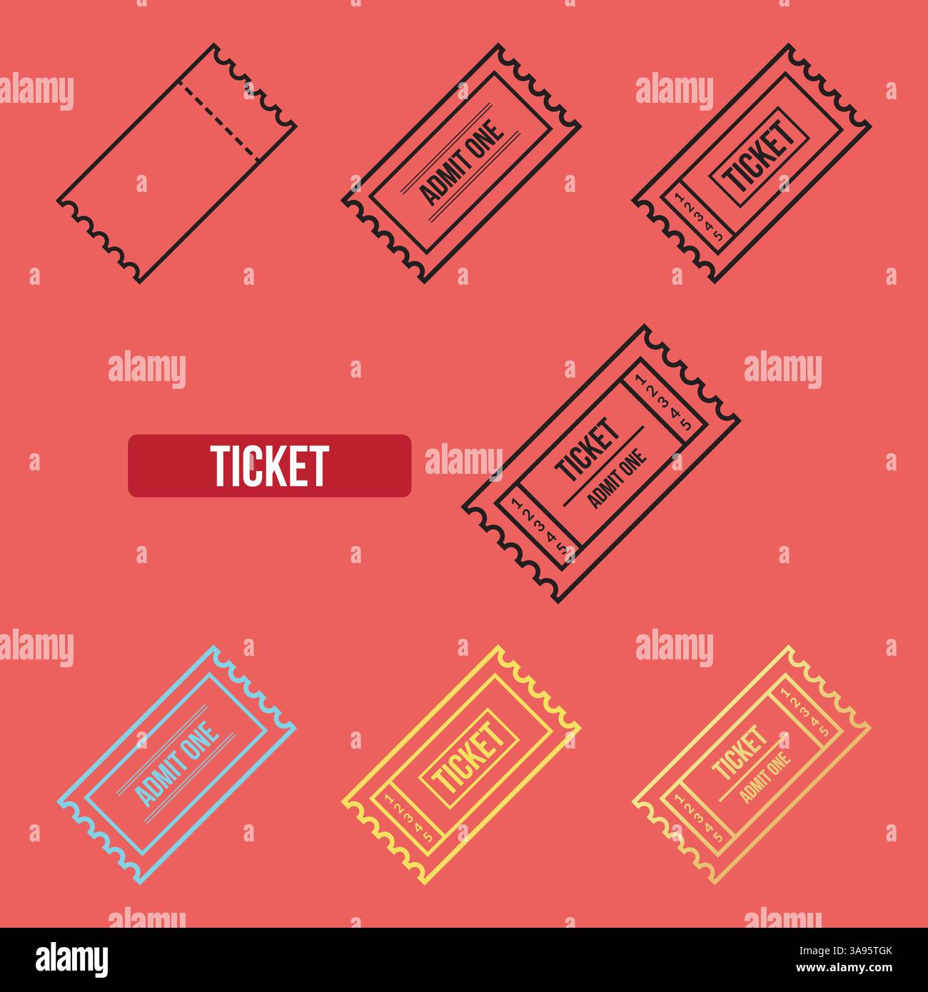Flat Ticket icon set. symbol vector Illustration Stock Vector Image ...