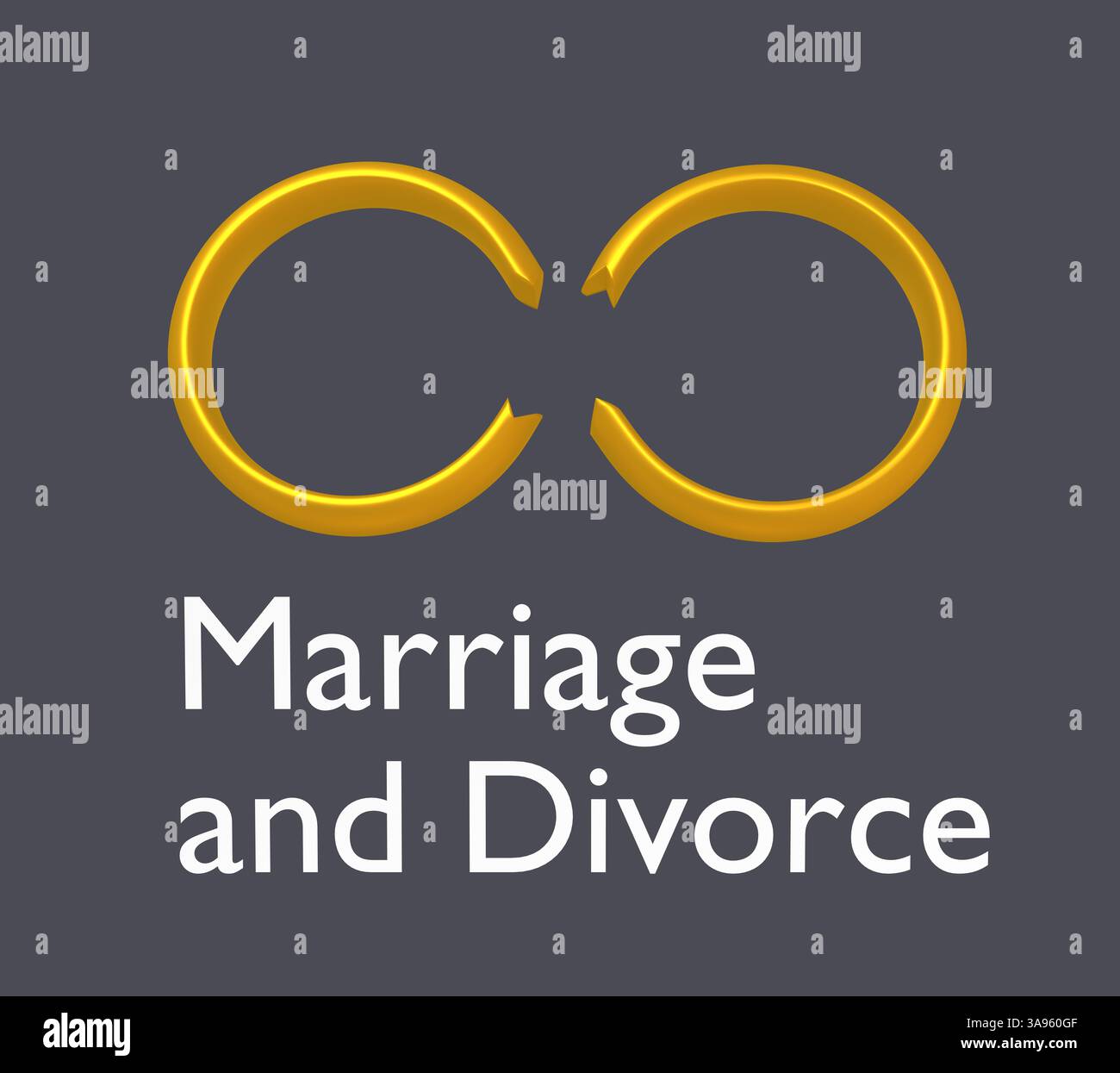 3d illustration two broken rings silhouettes, titled Marriage and ...