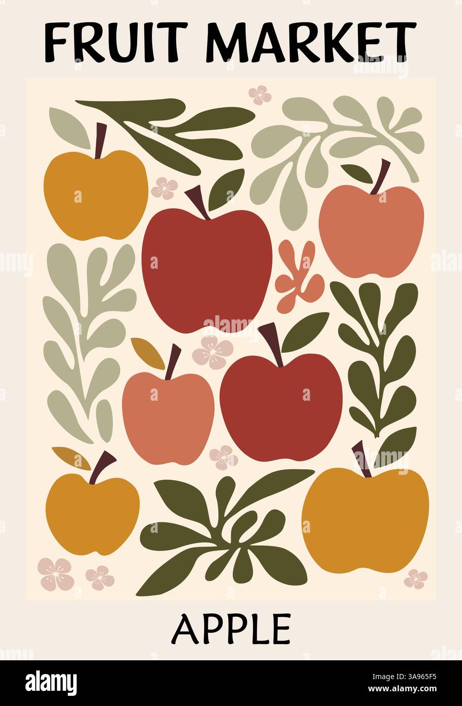 Abstract Fruit Market Apple retro art poster Stock Vector