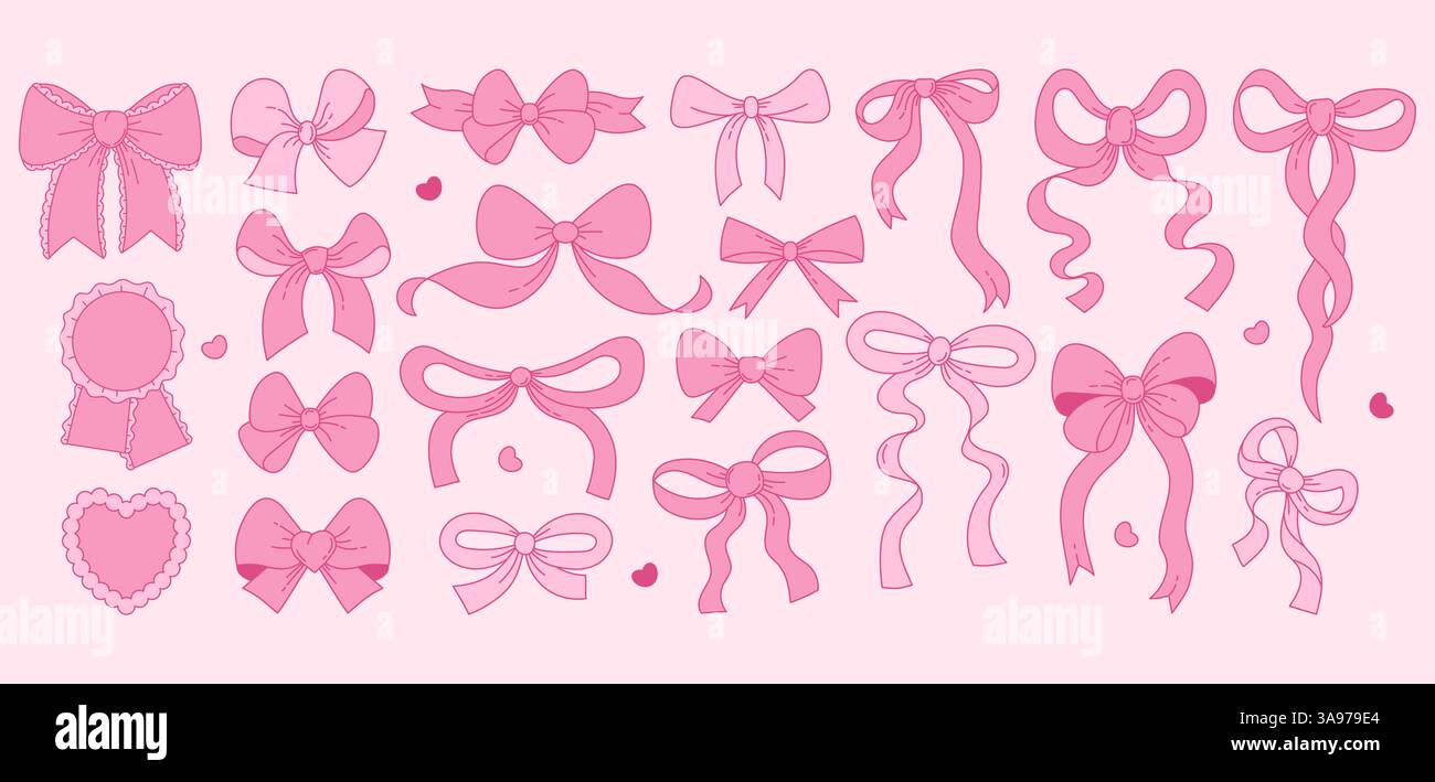 Vintage Coquette Pink Ribbon Bow Set. Romantic Girly Vibe. Vector ...