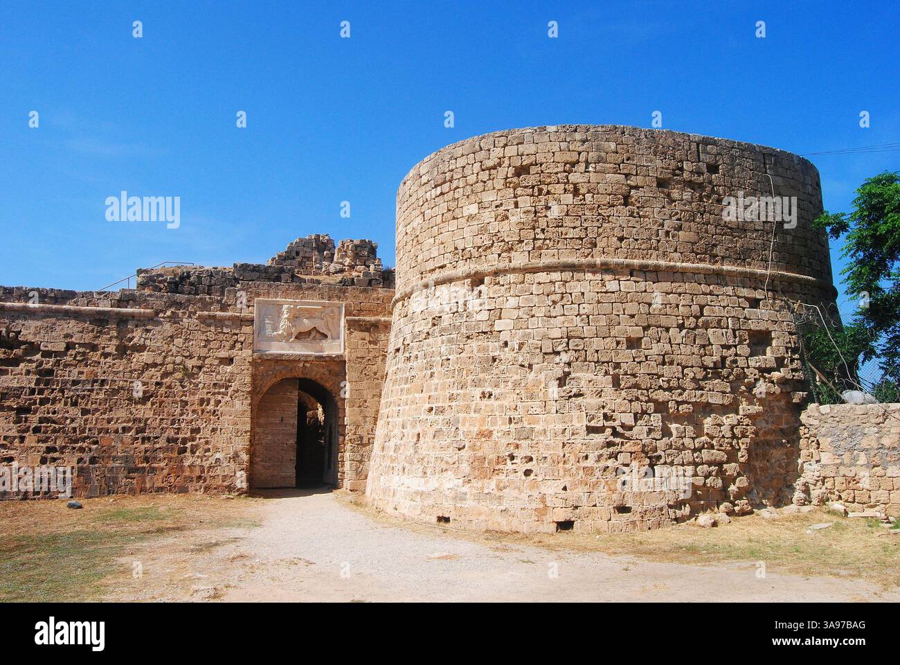 Othello Tower in Famagusta, Cyprus. An extension of the Old Town's main walls, the tower was constructed in the 12th century in order to protect the h Stock Photo