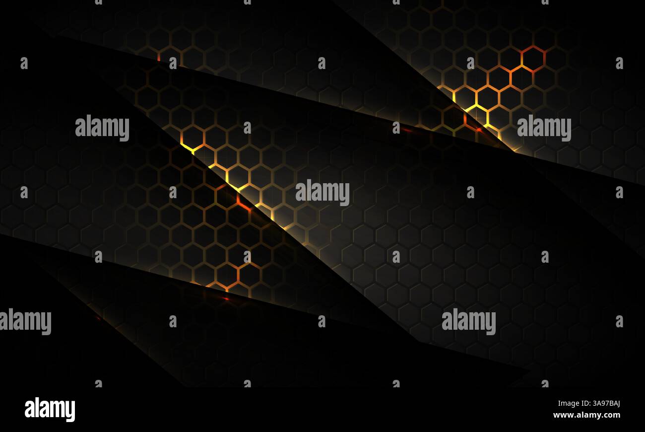 Dark hexagon gaming abstract vector background with yellow and orange ...