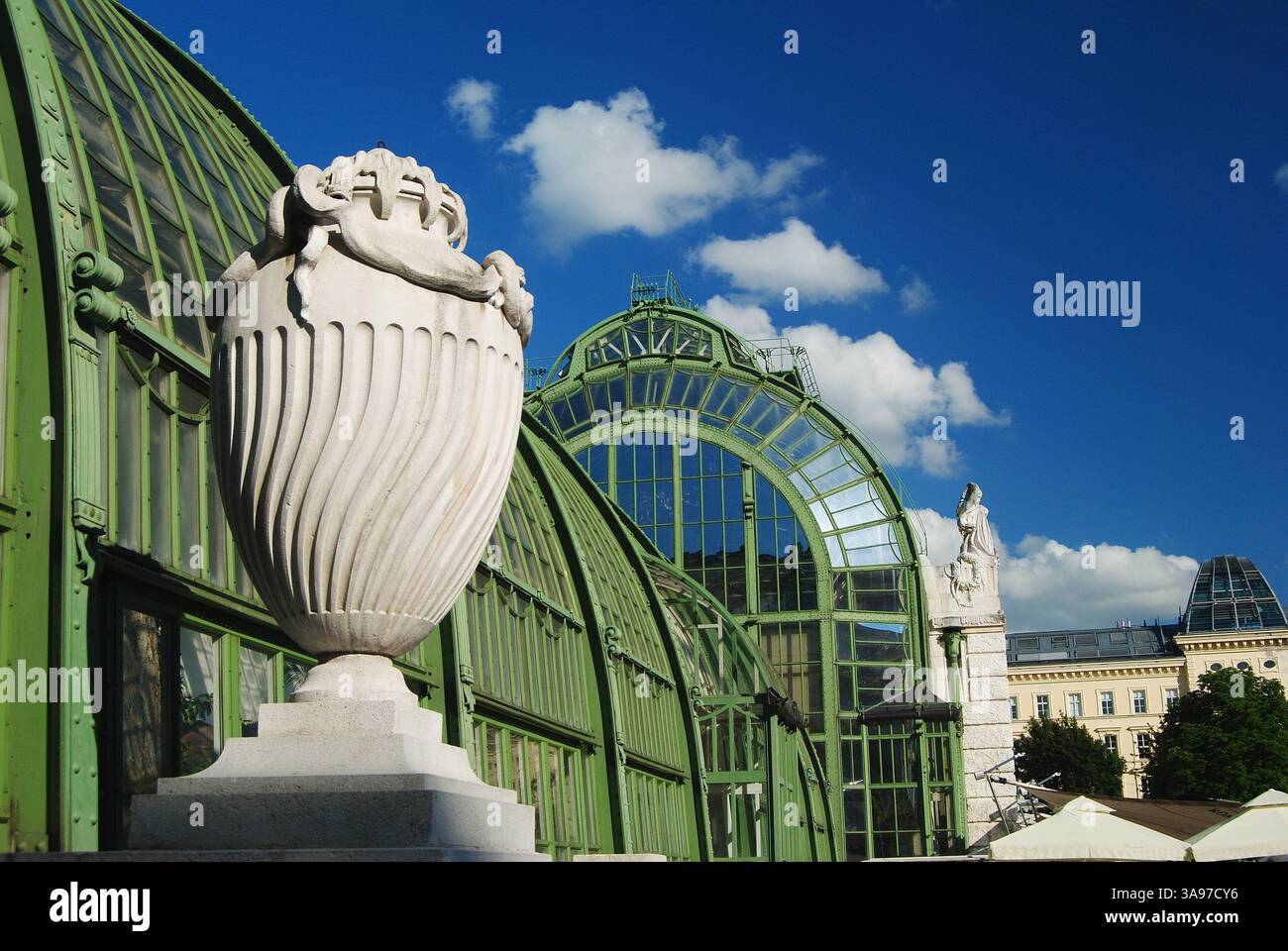 Palmenhaus (Palm House) building, also known as the Glashaus (Glass House), in the Innere Stadt district of Vienna, Austria. The building, influenced Stock Photo