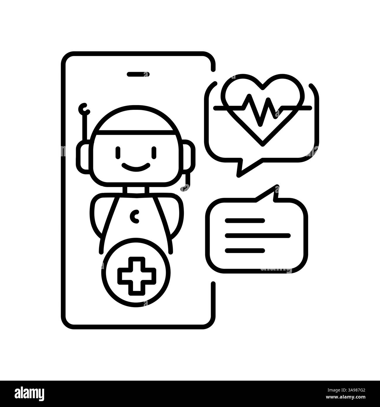 AI Virtual Medical Assistant black line icon for digital and print ...