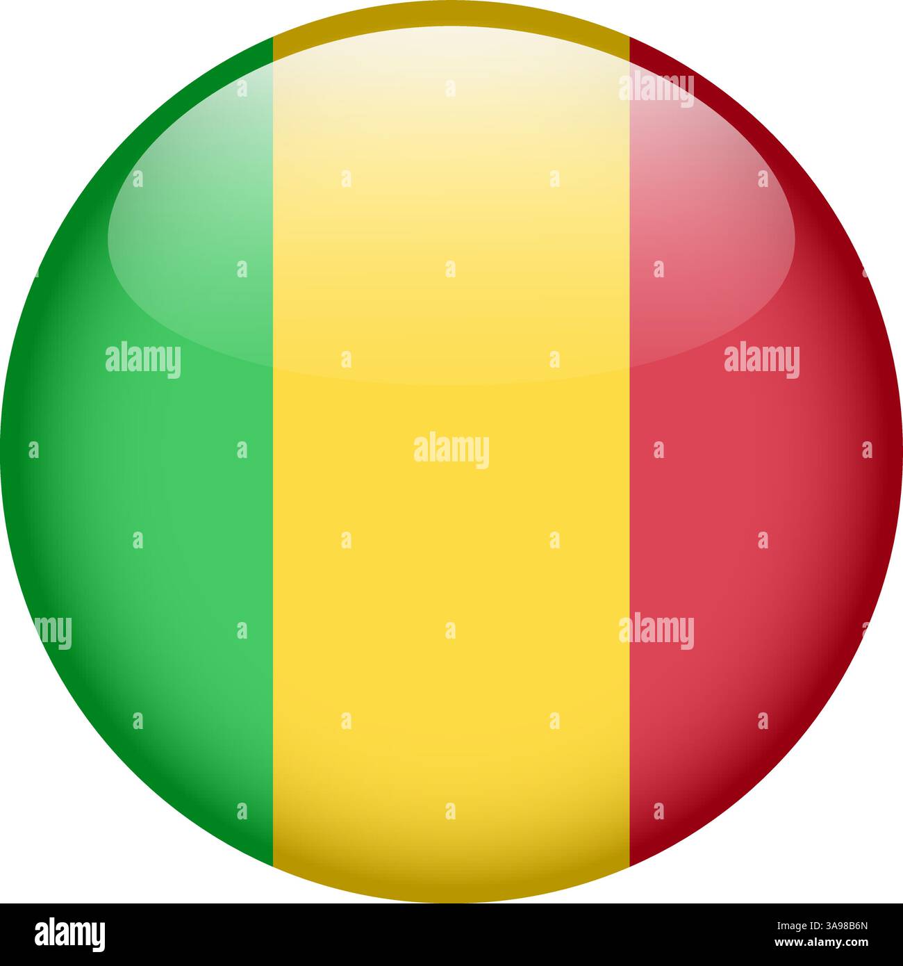 flag of Mali, button round glossy icon Stock Vector
