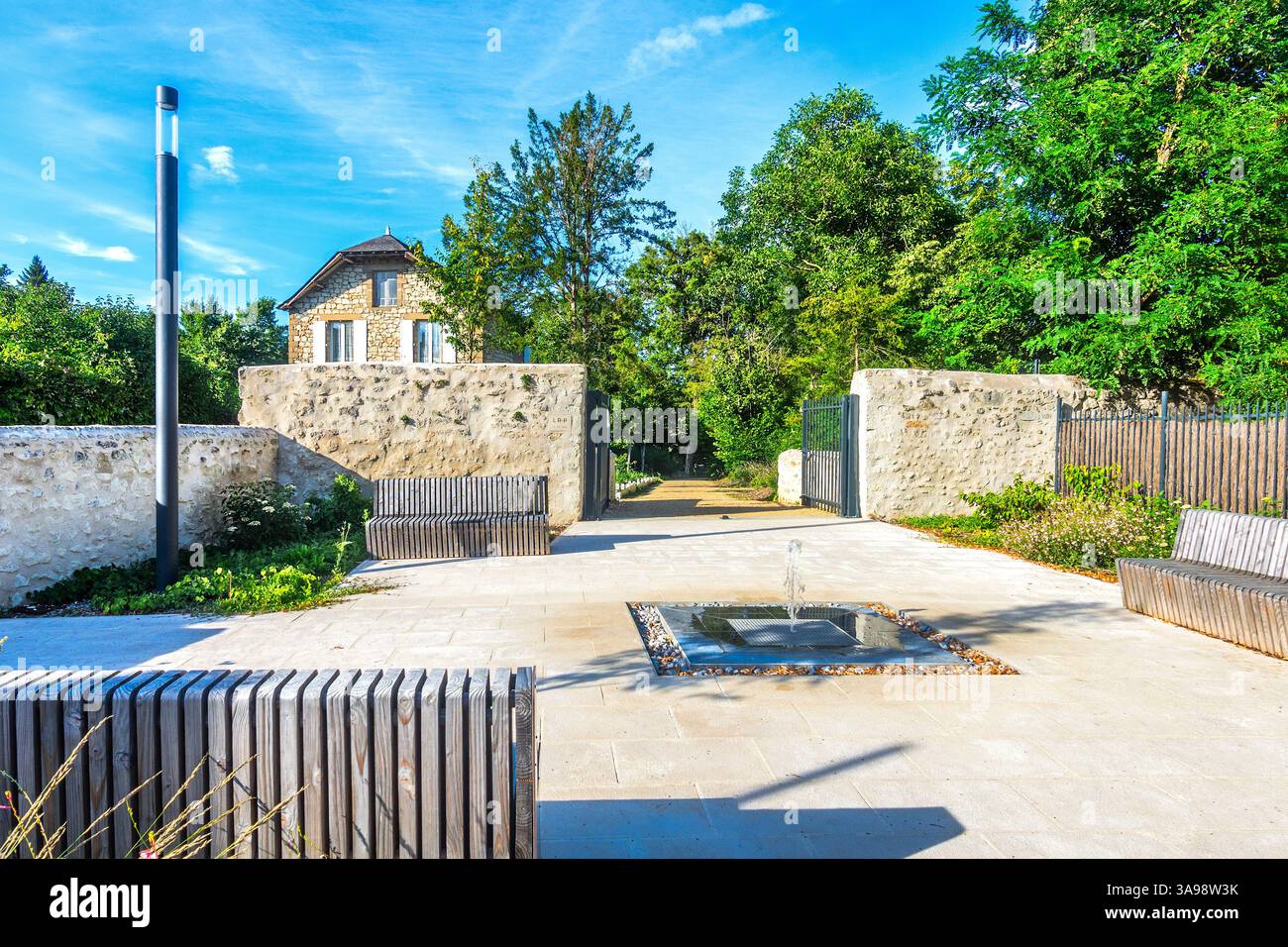 Entrance to the Parc des confluences - La Roche Posay, Vienne (86), France. Stock Photo