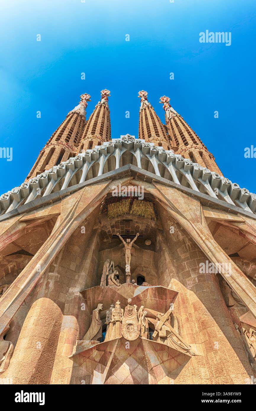 BARCELONA - AUGUST 9: The Passion Facade of the Sagrada Familia, the ...