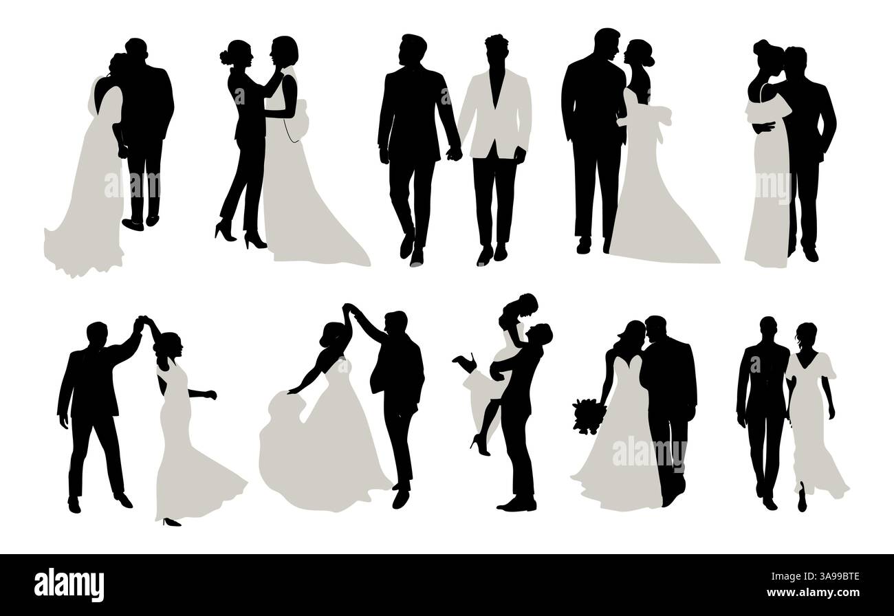 Silhouettes of wedding couple vector set isolated Stock Vector Image ...