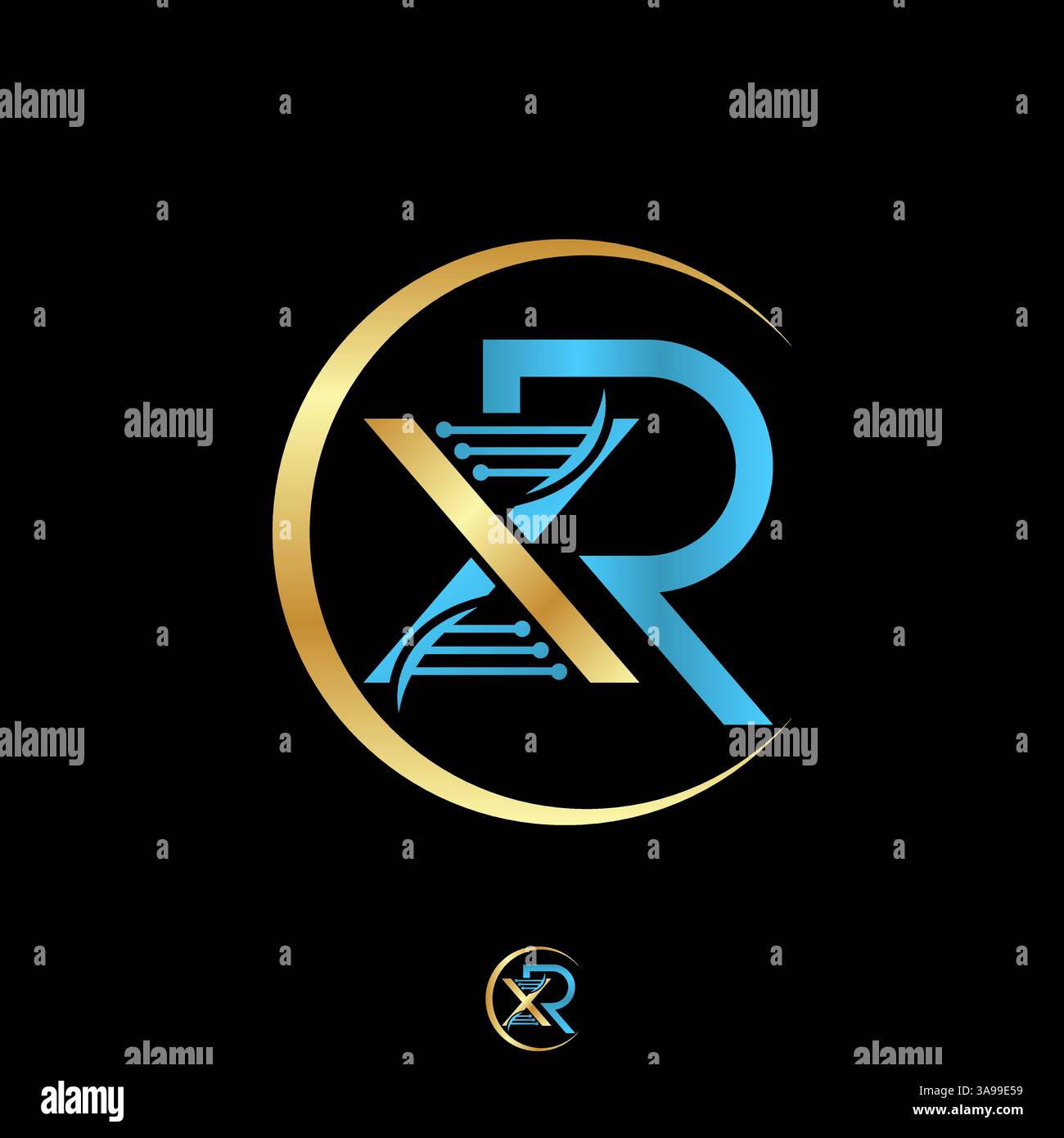 Logo design graphic concept creative premium vector stock image top sell circle swoosh initial XR font DNA helix infinity tech health care atom cell Stock Vector