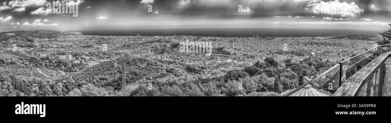 Panoramic aerial view from Tibidabo mountain over the city of Barcelona, Catalonia, Spain Stock Photo