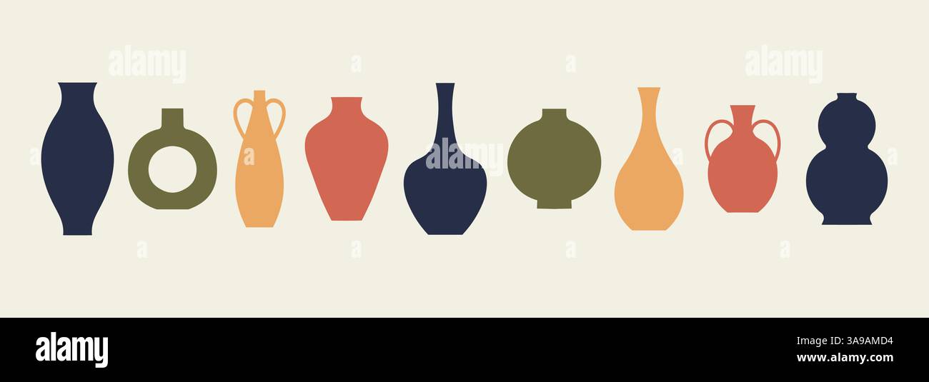 set of vases. vase silhouettes collection, various black abstract vases ...