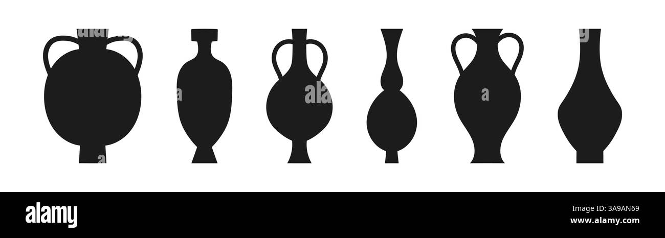 set of vases. vase silhouettes collection, various black abstract vases ...