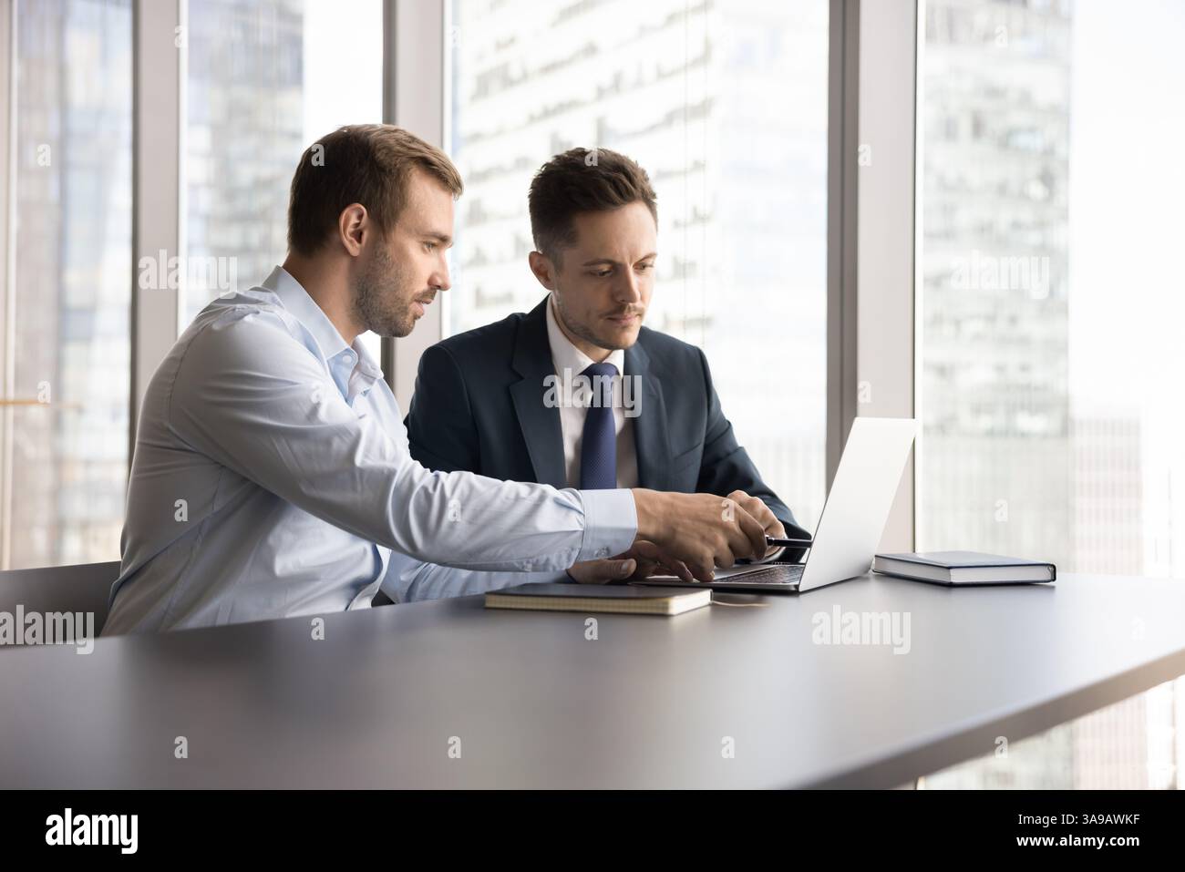 Colleagues working together on joint project or task Stock Photo