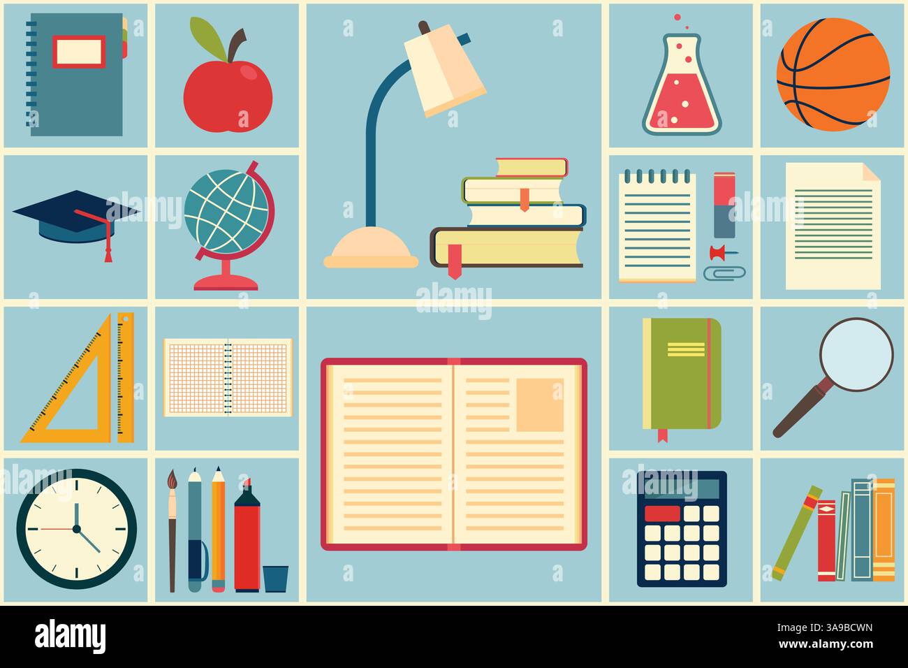 School and education icons set. Vector illustration Stock Vector