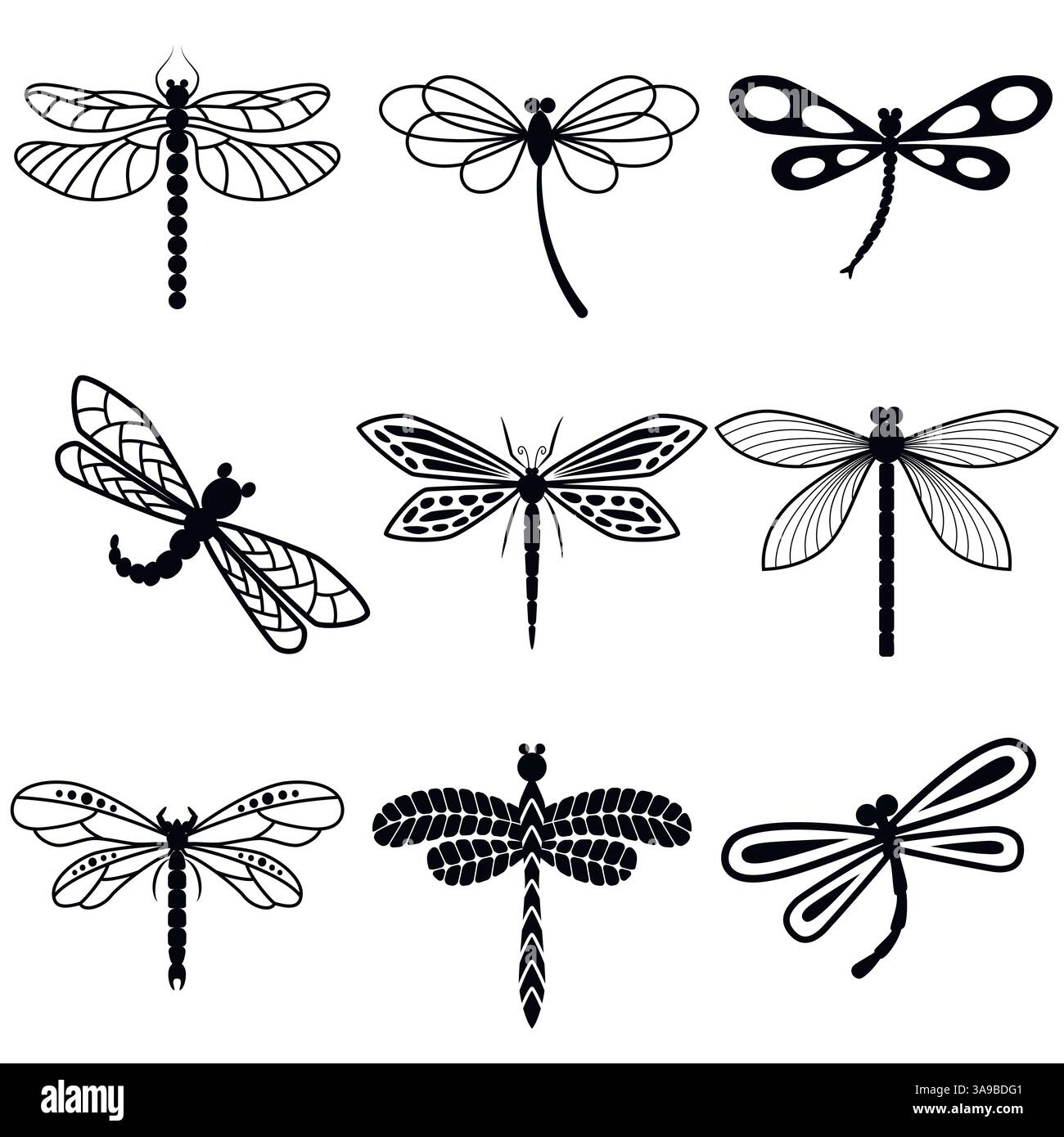 Dragonflies, black silhouettes on white background. Vector Stock Vector