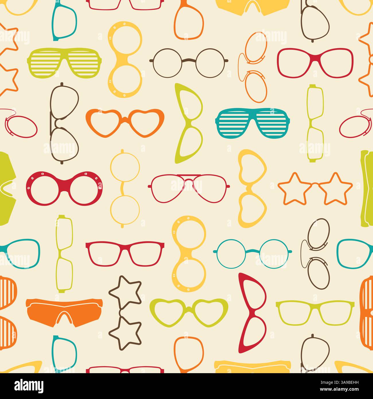 Colorful sunglasses and glasses seamless pattern. Vector illustration Stock Vector