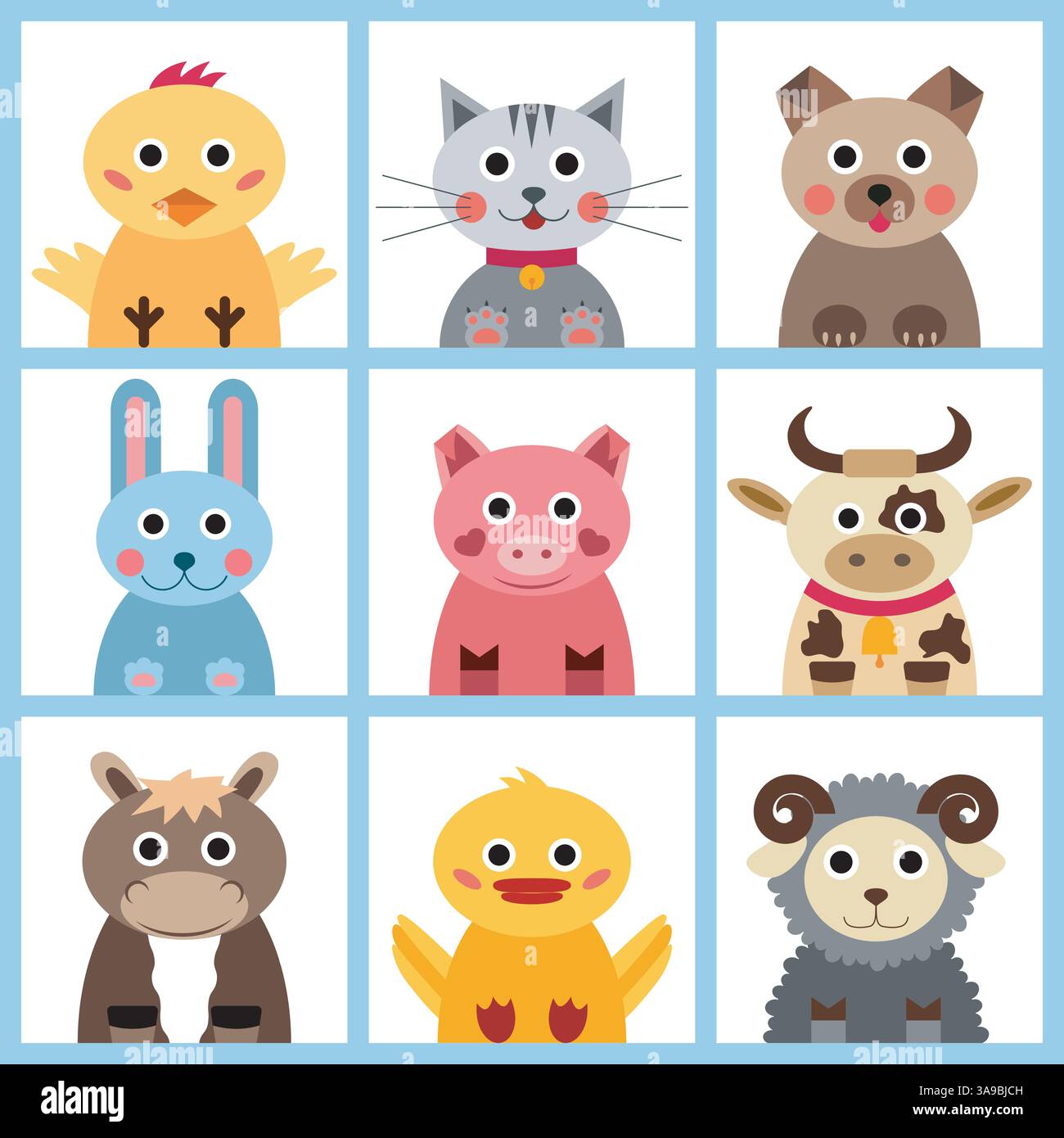Set of nine farm animals. Vector illustration Stock Vector Image & Art ...
