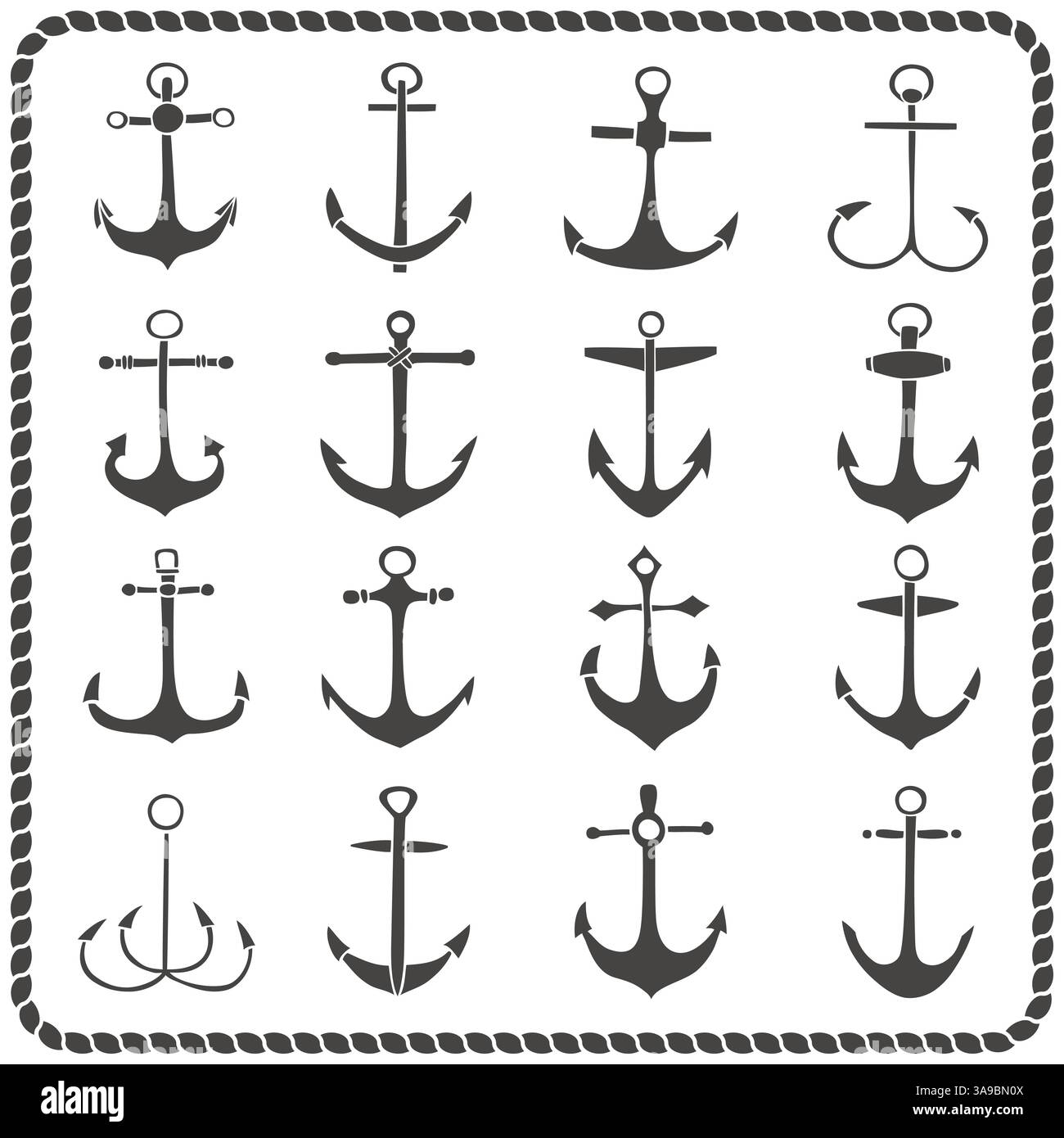 Set of sixteen hand drawn anchors. Vector illustration Stock Vector ...