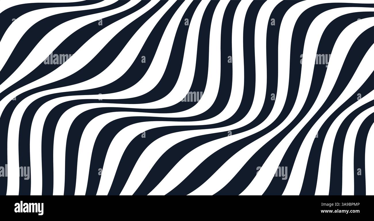 Wavy pattern with optical illusion. Black and white design. Abstract striped background. 3d vector illustration. Stock Vector