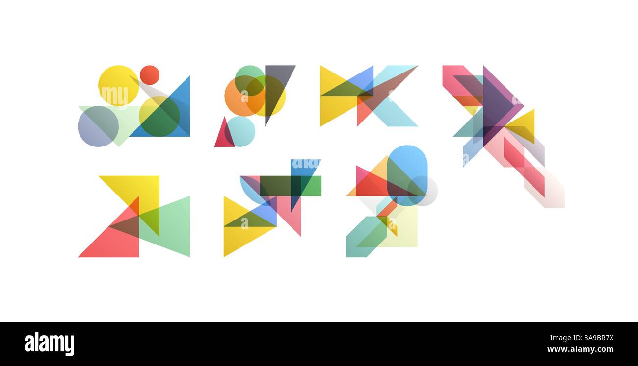 Abstract geometric design. Vector illustration made of various overlapping elements. Applicable for banners, placards, posters, flyers. Stock Vector